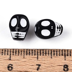 不透明なアクリルビーズ  スカル  ブラック  9.5x7.5x8mm  穴：1.8mm  約1219個/500g&nbsp;SACR-T035-04B