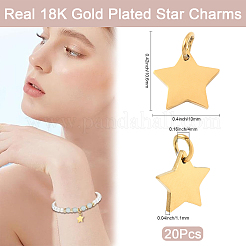304ステンレススチールチャーム20個  スター  18KGP本金メッキ  10x10.6x1.1mm  穴：4mm&nbsp;STAS-BBC0008-61