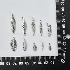 100pcs10スタイルチベットスタイルアロイペンダント  フェザーチャーム  アンティークシルバー  12~33x5~11x2~4mm  穴：1.8mm  10個/スタイル&nbsp;TIBEP-CJ0002-99