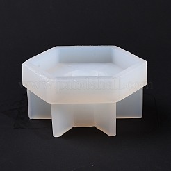 六角燭台食品グレードのシリコン型  コンクリート用  石膏キャンドルホルダー作り  ホワイト  93x105x49mm  内径：80x91x45mm&nbsp;DIY-D071-04