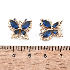 真鍮ガラス コネクタ チャーム  ニッケルフリー  バタフライリンク  18KGP本金メッキ  ブルー  16x16x3.5mm  穴：1.5~1.6mm&nbsp;KK-B125-08G-02