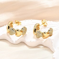 女性用真鍮マイクロパヴェクリアキュービックジルコニアスタッドピアス  ハート  18KGP本金メッキ  18.5x24x8.5mm&nbsp;EJEW-U056-02B-G