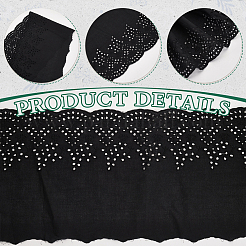 5ヤードの綿刺繍フラワーレースリボン  布のDIY装飾用  ブラック  8-1/8インチ（205mm）&nbsp;OCOR-MA0001-29B