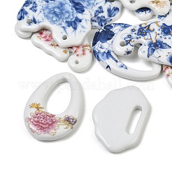プリントされた手作りの磁器ペンダント  如意/錠前/花柄のしずく型チャーム  ミックスカラー  30.5~50.5x35.5~66.5x5.5~6.5mm  穴: 2.5~3.5 ミリメートル/19x5.5 ミリメートル/26x15.5 ミリメートル&nbsp;PR-CBA0EE5-02