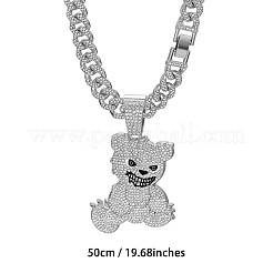 亜鉛合金フルクリスタルラインストーンベアペンダントキューバンリンクチェーンネックレス（男性用）  銀  19.69インチ（50cm）&nbsp;FS-WGDB54B-05
