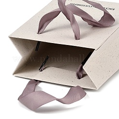 リサイクル紙トートバッグ  ナイロンハンドル付き  長方形のジュエリーバッグ  フローラルホワイト  11x6.2x12cm&nbsp;LS-ABAG-B009-01