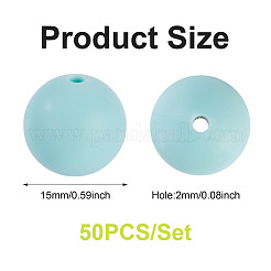 50個の食品グレードの環境に優しいシリコーンビーズ  ラウンド  アクアマリン  15mm  穴：2mm&nbsp;SIL-TA0002-89J