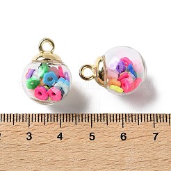 ガラスチャーム  ラウンド  CCBと手作りポリマー粘土を使用  花  21.5x16mm  穴：2.5mm&nbsp;FIND-Z083-01D