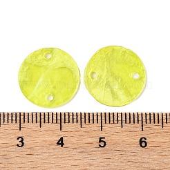 スプレー塗装された天然カピス貝のコネクタチャーム  ディスク  きいろ  15x1.5mm  穴：1mm&nbsp;BSHE-S304-18A