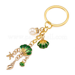 Shell Shape Alloy & Enamel & ABS Plastic Imitation Pearl Keychains&nbsp;KEYC-TADJ00007