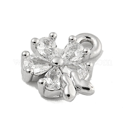 真鍮マイクロパヴェクリアキュービックジルコニアペンダント  花  プラチナ  9x8.4x2.6mm  穴：1.2mm&nbsp;KK-U015-10P