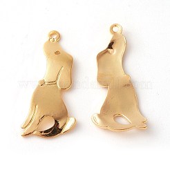 真鍮子犬ペンダント  カドミウムフリー＆鉛フリー  ラックめっき  犬のチャーム  ゴールドカラー  24x11x1.8mm  穴：1mm&nbsp;KK-F772-04G