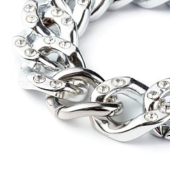 Ccbプラスチックラインストーンカーブチェーンブレスレット  304ステンレススチールゲートリング付き  銀  8-5/8インチ（22cm）&nbsp;BJEW-JB06439