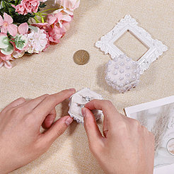 ベルベットカップルリングボックス  模造パールと  六角  ホワイトスモーク  5.3x5.35x5.4cm&nbsp;VBOX-WH0019-001