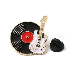 音楽テーマのエナメルピン  バックパックの服用の金合金のラペルピンバック  ギター入りのレコード  ホワイト  34x30mm&nbsp;JEWB-B048-01D