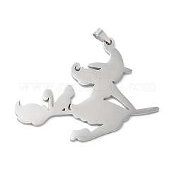 変色しないハロウィーン 304 ステンレススチール ビッグペンダント  魔女のチャーム  ステンレス鋼色  39x50x1.5mm  穴：6.5x3mm&nbsp;LS-STAS-R122-14P