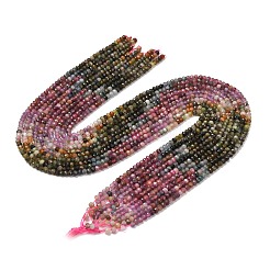 グラデーションカラーの天然マルチカラートルマリンビーズ連売り  ロンデル  多面カット  4x3mm  穴：0.7mm  約136個/連  15.16''（38.5cm）〜15.28''（38.8cm）&nbsp;G-D110-E02-08