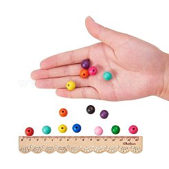 ウッドビーズ  染め  ラウンド  ミックスカラー  12x11mm  穴：2~3mm  約150個/箱&nbsp;WOOD-PH0003-02