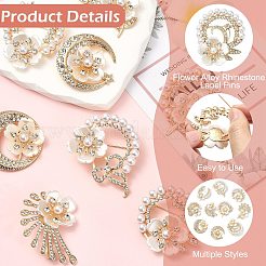 10Pcs 10 Styles Flower Alloy Rhinestone Lapel Pins&nbsp;JEWB-CJ0003-06
