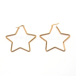 スター 201 ステンレススチール 巨大フープ イヤリング 女の子 女性用  ゴールドカラー  55x54x2mm  ピン：0.5mm&nbsp;EJEW-TAC0011-03G