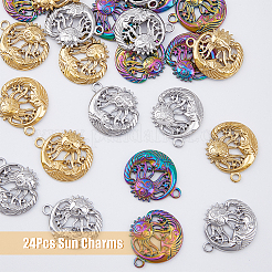 24個3色304ステンレスペンダント  太陽と月  ミックスカラー  23.5x20x2.5mm  穴：2mm  8個/カラー&nbsp;STAS-DC0013-17