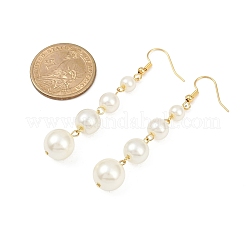 ガラスパールダングルピアス  304ステンレススチールピアスフック付き  ラウンド  ゴールドカラー  69x12mm&nbsp;EJEW-JE06463-03