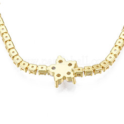 Cubic Zirconia Classic Tennis Necklace with Flower Links&nbsp;NJEW-N048-01G
