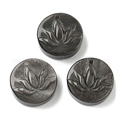 混合天然石ペンダント  蓮の花の彫刻が施されたフラットラウンド  25~25.5x8~11mm  穴：1.5~2mm&nbsp;G-C252-03