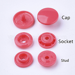 レジンスナップファスナー  レインコートのボタン  フラットラウンド  クリムゾン  キャップ：12x6.5mm  ピン：2mm  スタッド：10.5x3.5mm  穴：2mm  ソケット：10.5x3mm  穴：2mm&nbsp;LS-SNAP-A057-B33