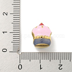 304ステンレススチールエナメルヨーロピアンビーズ  大穴ビーズ  ケーキ  ゴールドカラー  パールピンク  12.5x10x9.5mm  穴：4.7mm&nbsp;STAS-U005-12G