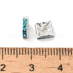 真鍮製ラインストーンスペーサービーズ  グレードA  正方形  ニッケルフリー  銀  アクアマリン  6x6x3mm  穴：1mm&nbsp;RSB072-13S