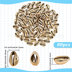 電気メッキ天然タカラガイ貝ビーズ80個  ゴールドカラー  15~20x10~12x5~6mm  穴：12~14x2~3mm&nbsp;BSHE-LT0001-06G