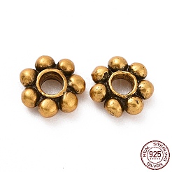 925スターリングシルバービーズキャップ  マルチ花弁  アンティーク黄金  4.5~5x1.5mm  穴：1.2mm  約60個/10g&nbsp;STER-D036-20AG-03