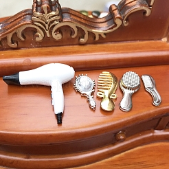 ミニプラスチックヘアドライヤー＆ミラー＆コームセットモデル  マイクロランドスケープドールハウスアクセサリー  小道具の装飾のふりをする  ミックスカラー  28mm&nbsp;PW-WGCFD14-01