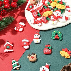48個12スタイルのクリスマステーマ不透明樹脂ペンダント  鉄パーツ  混合図形  19~28x14.5~24x6~10mm  穴：2mm&nbsp;RESI-FS0001-73