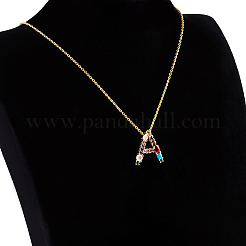 Golden Brass Micro Pave Cubic Zirconia Initial Pendants Necklaces&nbsp;NJEW-S069-JN002-A