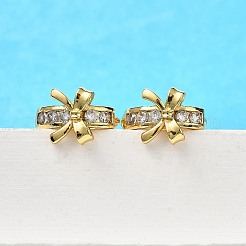 蝶結びの真鍮フープピアス  クリアキュービックジルコニア  18KGP本金メッキ  13x8.5x14.5mm&nbsp;EJEW-S256-02B-G