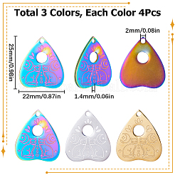 12Pcs 3 Colors 304 Stainless Steel Pendants&nbsp;STAS-SC0005-45