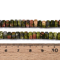 天然石ユナカイトビーズ連売り  多面カット  六角  6.5~7x3~3.5mm  穴：0.8~1mm  約109~113個/連  14.76~15.16インチ（37.5~38.5cm）&nbsp;G-N357-14A-10