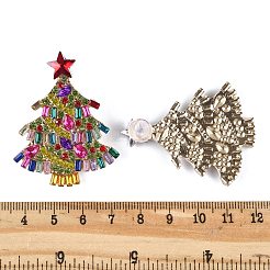 女性用クリスマス合金ラインストーンスタッドピアス  クリスマスツリー  ゴールドカラー  45.5~46.5x37~37.5mm&nbsp;EJEW-U024-01G-02