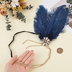 合金ラインストーンヘッドバンド  女性のためのヘアアクセサリー  羽付き  ダークブルー  内径：155mm&nbsp;OHAR-WH20014-002A