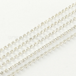 真鍮クリスタルラインストーンストラスチェーン  スプールで  ラインストーンカップチェーン  銀  2mm  約10ヤード/ロール  2606PCS /ロール&nbsp;CHC-R120-07