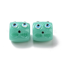 ハロウィーン不透明樹脂ビーズ  怪物の顔をした柱  ミディアムアクアマリン  13x12.5x14mm  穴：2mm&nbsp;LS-RESI-E023-01F