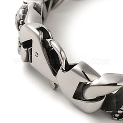 304ステンレススチールスカルキューバンリンクチェーンブレスレット女性男性用  アンティークシルバー  9-3/8インチ（23.8cm）&nbsp;BJEW-Q341-03AS