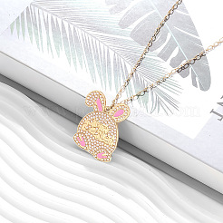 Easter Pink Rabbit Zinc Alloy Enamel with Imitation Pearl Pendant Iron Chain Necklaces for Women&nbsp;FS-WGDCBF5-01