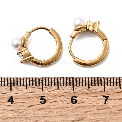 304ステンレススチールラウンドフープピアス  クリアキュービックジルコニアとプラスチック模造真珠付き  イオンプレーティング（ip）  18KGP本金メッキ  13x16x4.5mm&nbsp;EJEW-H172-01G