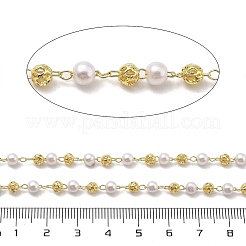 Brass & ABS Plastic Pearl Round Link Chains&nbsp;CHC-G024-12G