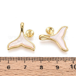 真鍮、貝殻エナメルカップ、パールペグ、ベイル、ピンペンダント  マーメイドフィッシュテール  片穴パーツ用  18KGP本金メッキ  ホワイト  18.5x17.5x4.5mm  穴：4~4.5mm&nbsp;KK-T079-12G