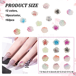 192pcs 12 Style Camellia Transparent Resin Cabochons&nbsp;MRMJ-OC0003-34