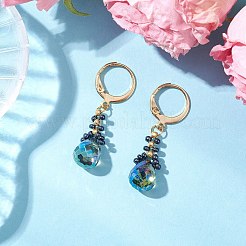ガラスシードビーズフレンチフックピアス  304ステンレススチールのイヤリング金具とガラスのティアドロップ付き  ゴールドカラー  ミックスカラー  33~34x8mm&nbsp;EJEW-MZ00398